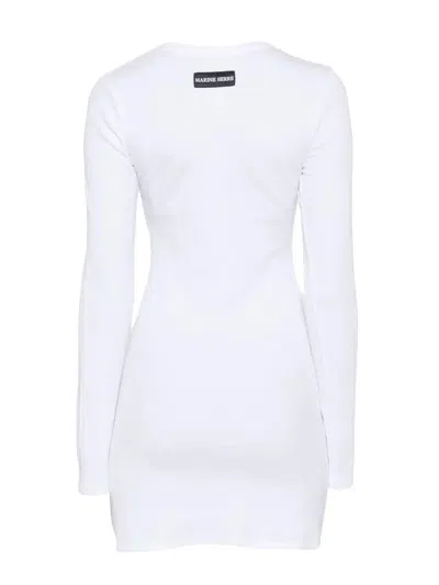 Marine Serre Ribbed Jersey Mini Dress With Long Sleeves In White