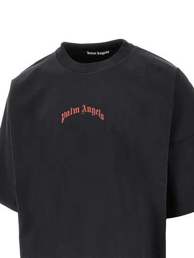 Palm Angels Curved Logo Over T-shirt In Black