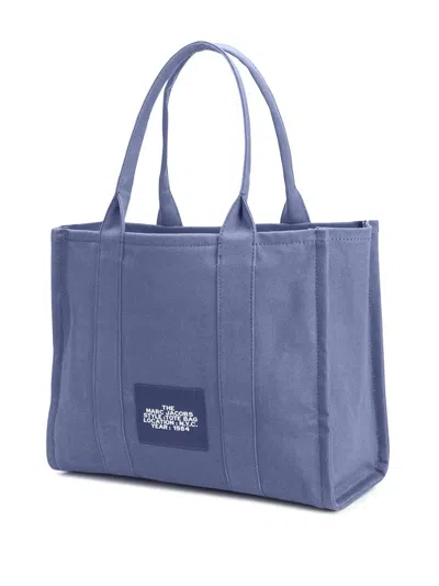 Marc Jacobs Structured Cotton Tote With Modern Text Design In Blue