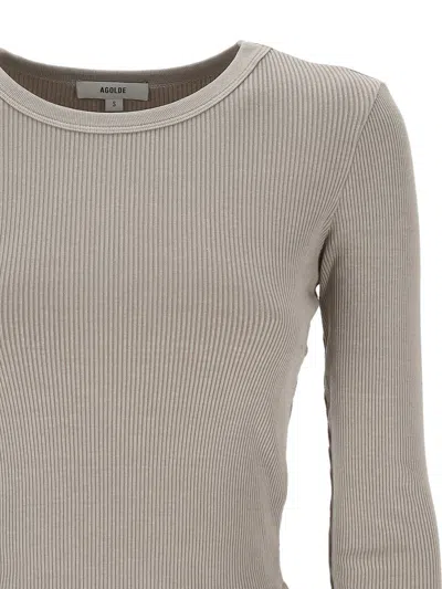 Agolde Long-sleeved Ribbed T-shirt In Neutral