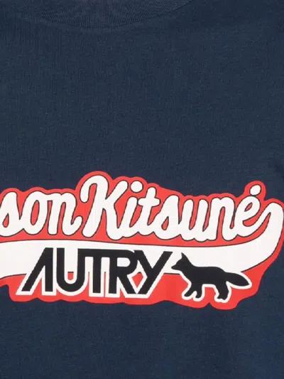 Autry X Maison Kitsune Autry X Maison Kitsuné T-shirt With Autry X Maison Kitsuné Logo In Blue