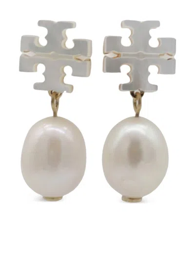 Tory Burch Mother-of-pearl Kira Drop Earrings In White