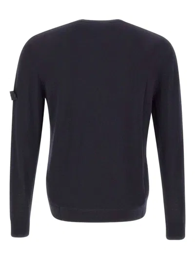 Peuterey Solid Blue Sweater With Round Neckline In Black