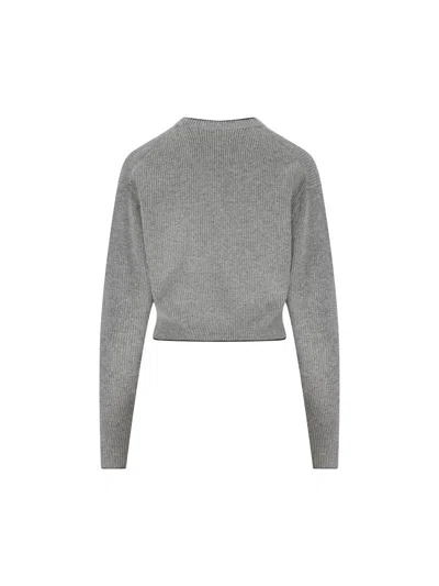 Chloé Cropped Wool Knit Sweater With Logo In Gray