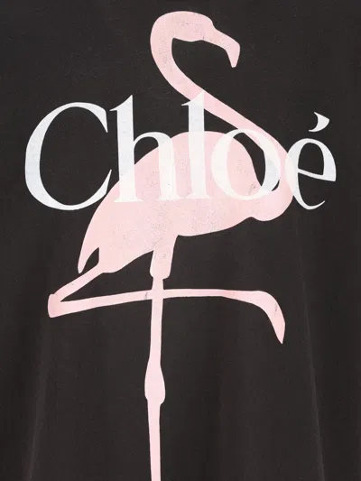 Chloé Women Black Crewneck T-shirt With Maxi Logo Print On The Front In Cotton Woman
