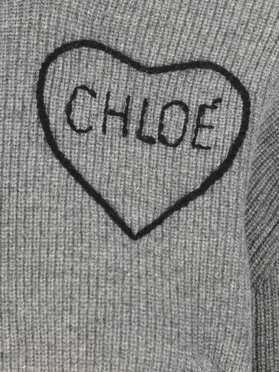 Chloé Cropped Wool Knit Sweater With Logo In Gray