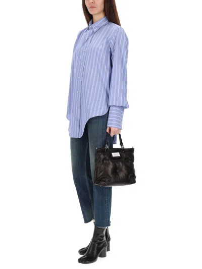 Maison Margiela Tailored White Cotton Long-sleeved Shirt With Structured Collar In Blue