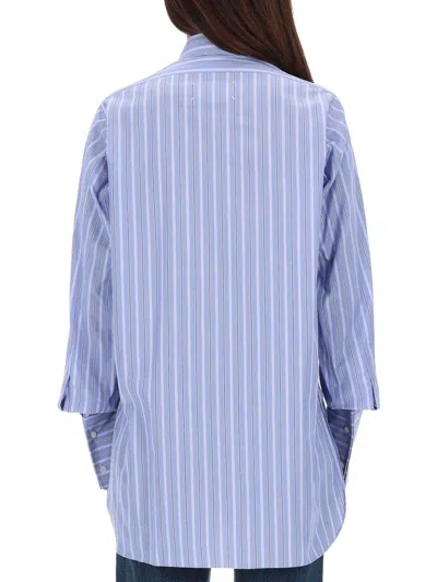 Maison Margiela Tailored White Cotton Long-sleeved Shirt With Structured Collar In Blue
