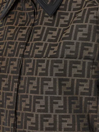 Fendi Ff Silk Jacquard Oversized Shirt In Brown