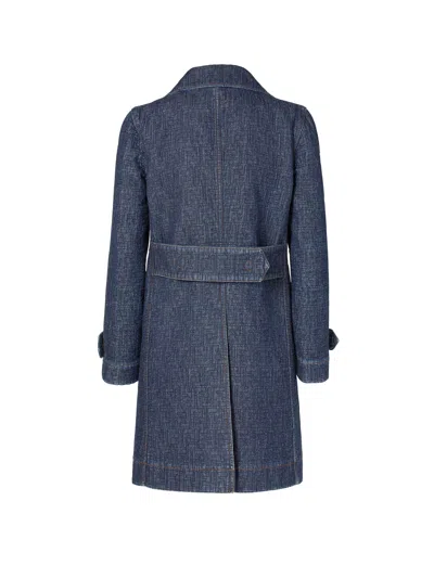Fendi Padded Denim Caban Coat Double Breasted In Blue