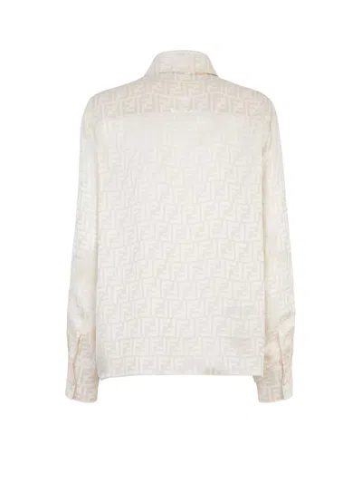 Fendi Ff Silk Oversized Shirt Clothing In White
