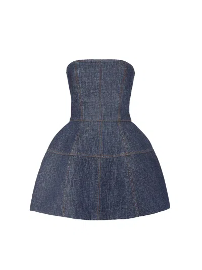 Fendi Strapless Denim Dress Structured Silhouette In Blue