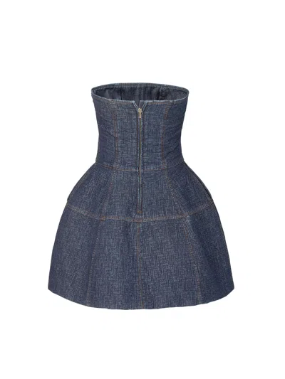 Fendi Strapless Denim Dress Structured Silhouette In Blue