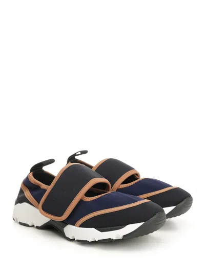Marni Sneaker Mary Jane In Lycra Blu Scuro E Nera In Multi