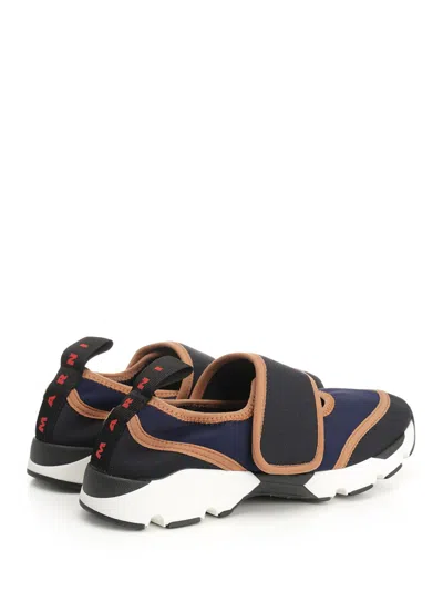 Marni Sneaker Mary Jane In Lycra Blu Scuro E Nera In Multi