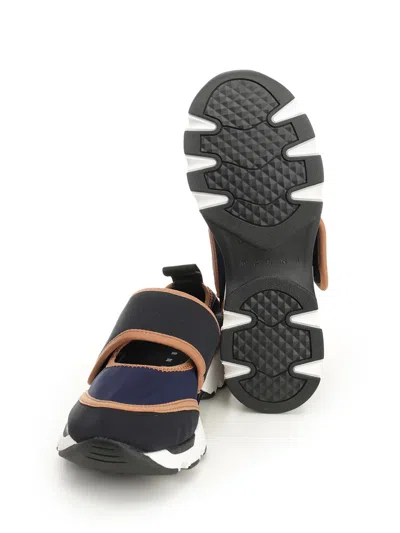 Marni Sneaker Mary Jane In Lycra Blu Scuro E Nera In Multi