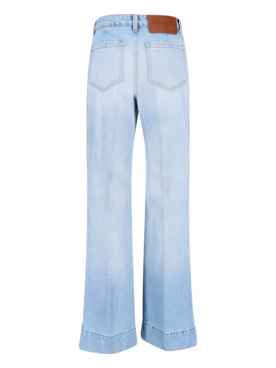 Victoria Beckham Wide Leg Trousers Light Wash Belt Loops In Blue