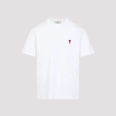 Ami Alexandre Mattiussi Ami Paris Men Cotton T-shirt With Iconic Embroidery In White
