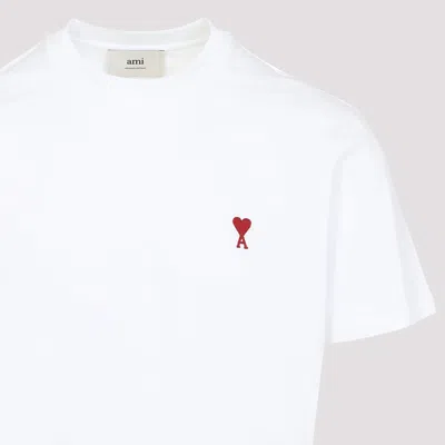 Ami Alexandre Mattiussi Ami Paris Men Cotton T-shirt With Iconic Embroidery In White