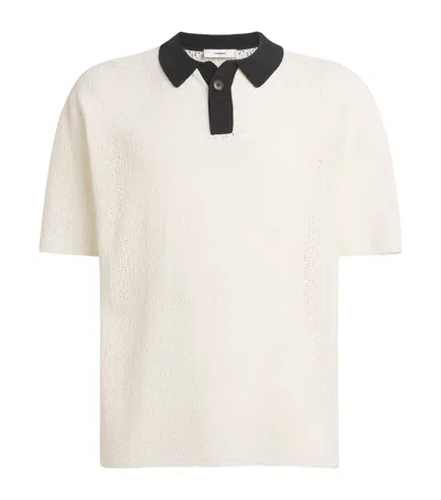 Commas Cotton-blend Pointelle Knit Polo Shirt In White