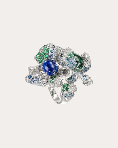Anabela Chan Women's Emerald & Sapphire Blossom Ring In White