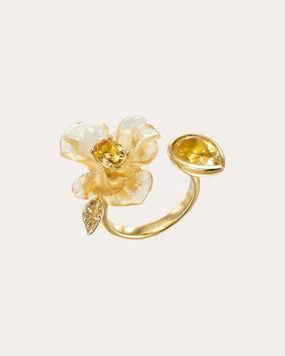 Anabela Chan Women's Yellow Sapphire & Spinach Fruit Gem Petunia Ring 18k Gold In Gold
