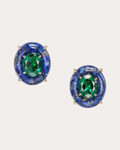 Anabela Chan Women's Emerald & Regenerative Lapis Pebble Stud Earrings In Blue