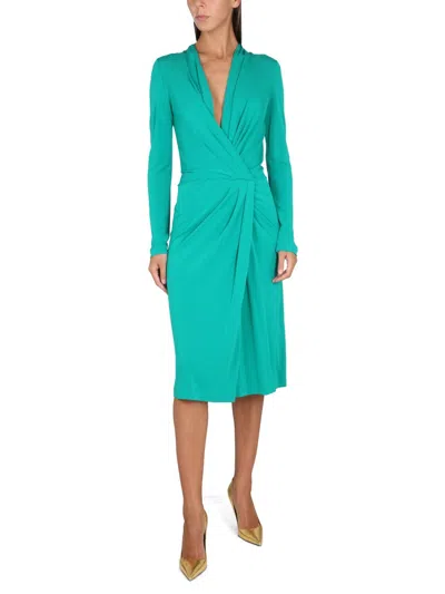 Alberta Ferretti Twisted-front Long-sleeved Midi Dress In Green