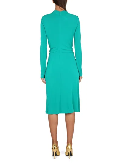 Alberta Ferretti Twisted-front Long-sleeved Midi Dress In Green