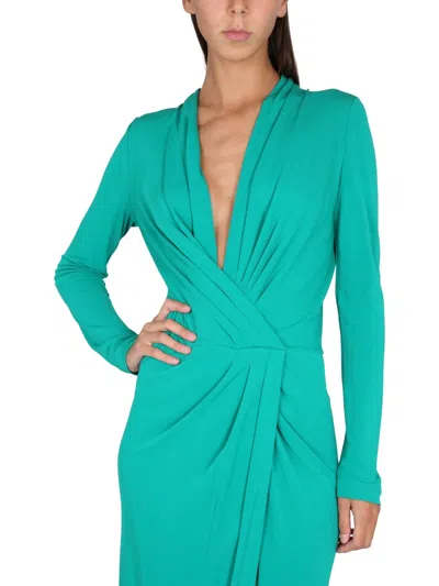 Alberta Ferretti Twisted-front Long-sleeved Midi Dress In Green