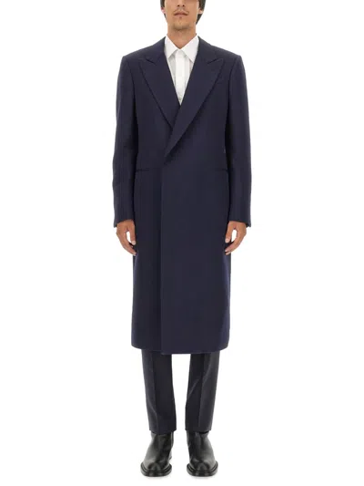 Alexander Mcqueen Men Double-breasted Coat In Blue