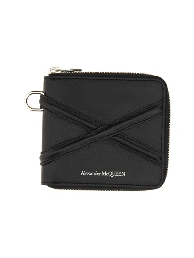 Alexander Mcqueen Zip-up Bifold Leather Wallet In Black