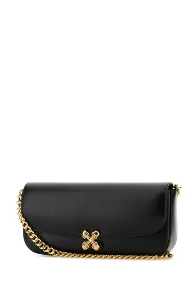 Alexander Mcqueen Women Black Leather Skull Flower Crossbody Bag In Black