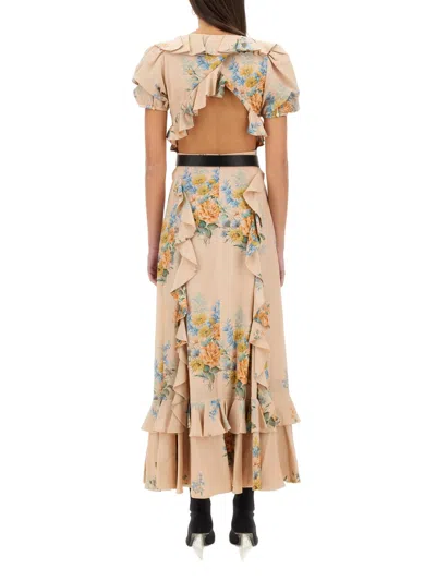 Alexander Mcqueen Alexander Mc Queen Floral Print Ruched Silk Dress In Brown