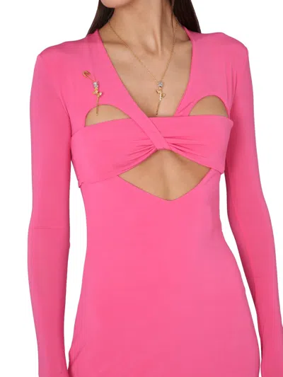 Ambush V-neck Cut-out Mini Dress In Stretch Viscose In Pink