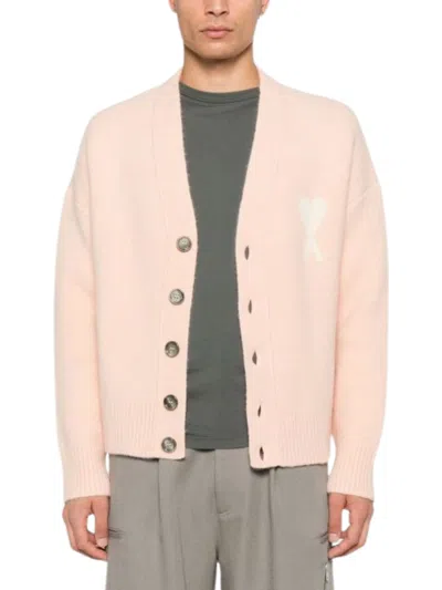 Ami Alexandre Mattiussi Ami Paris Women Ami De Coeur Cardigan With Logo In Pink