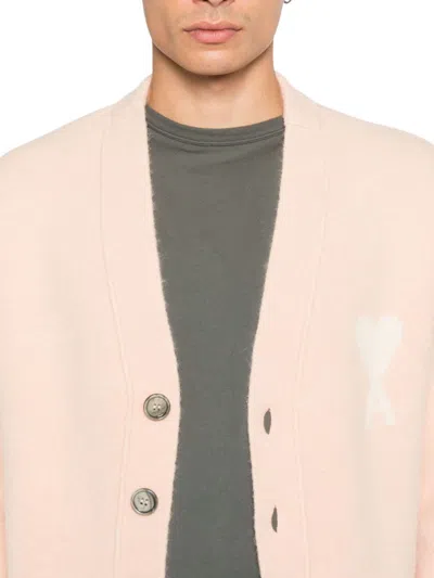 Ami Alexandre Mattiussi Ami Paris Women Ami De Coeur Cardigan With Logo In Pink
