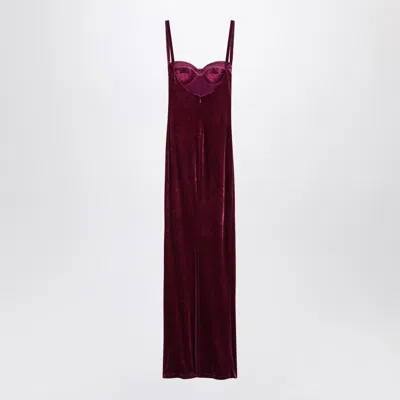 Balenciaga Long Plum-colored Velvet Dress Women In Red