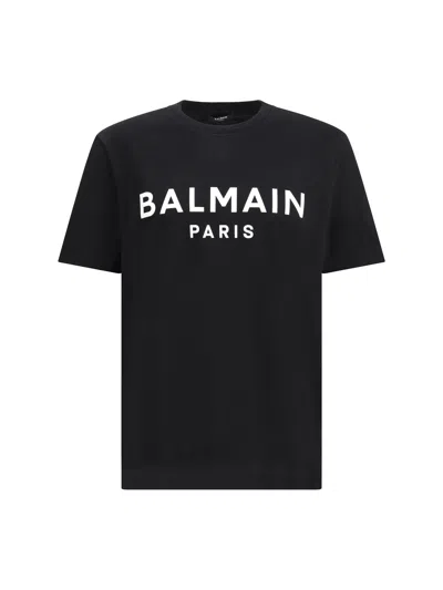 Balmain Logo Embossed Cotton T Shirt In Black