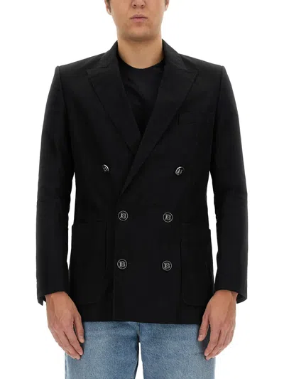 Balmain Double Breasted Tailored Wool Jacket In Black