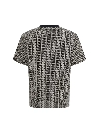 Balmain Men Jacquard T-shirt With Pb Labyrinth Monogram In Gray