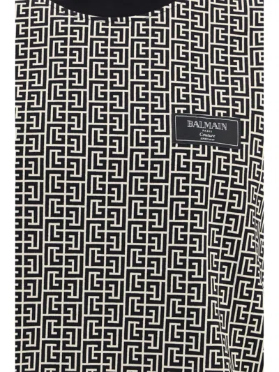 Balmain Men Jacquard T-shirt With Pb Labyrinth Monogram In Gray