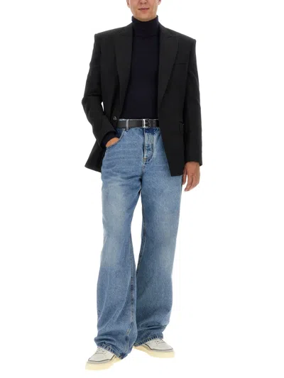 Balmain Logo-patched High-neck Sweater In Blue