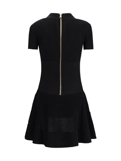 Balmain Button-embellished Ribbed Knit Mini Dress In Black