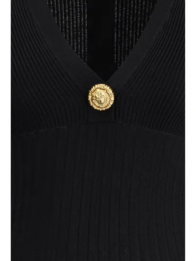 Balmain Button-embellished Ribbed Knit Mini Dress In Black