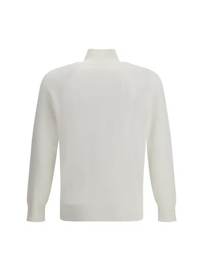 Brunello Cucinelli Men Cotton Sweater With A High Neckline In White