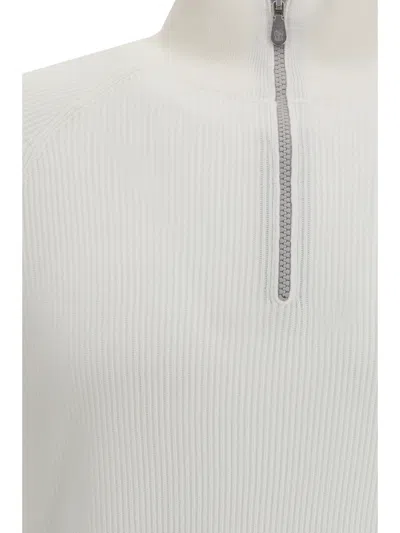 Brunello Cucinelli Men Cotton Sweater With A High Neckline In White