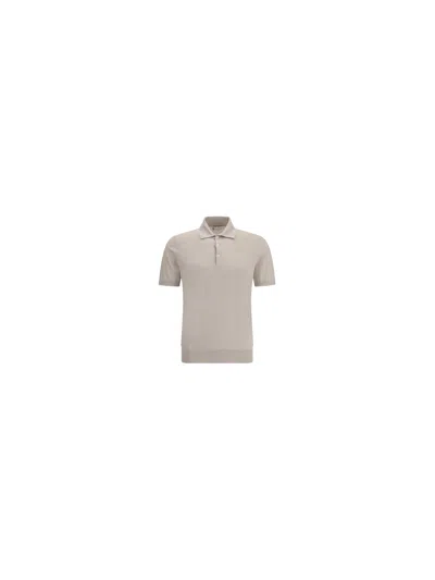 Brunello Cucinelli Beige Cotton Polo Shirt In Gray