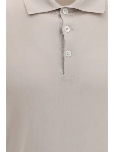 Brunello Cucinelli Beige Cotton Polo Shirt In Gray