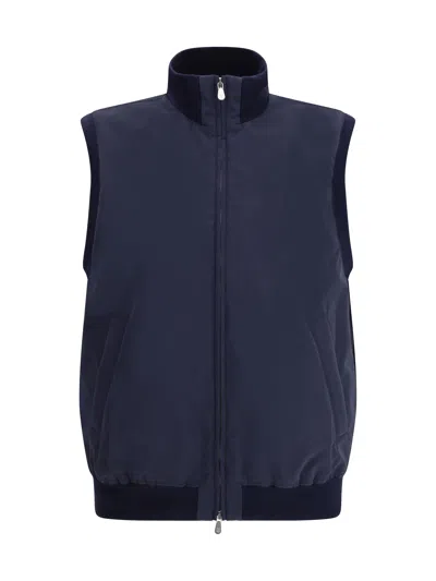 Brunello Cucinelli Men Sleeveless Vest Jacket In Blue